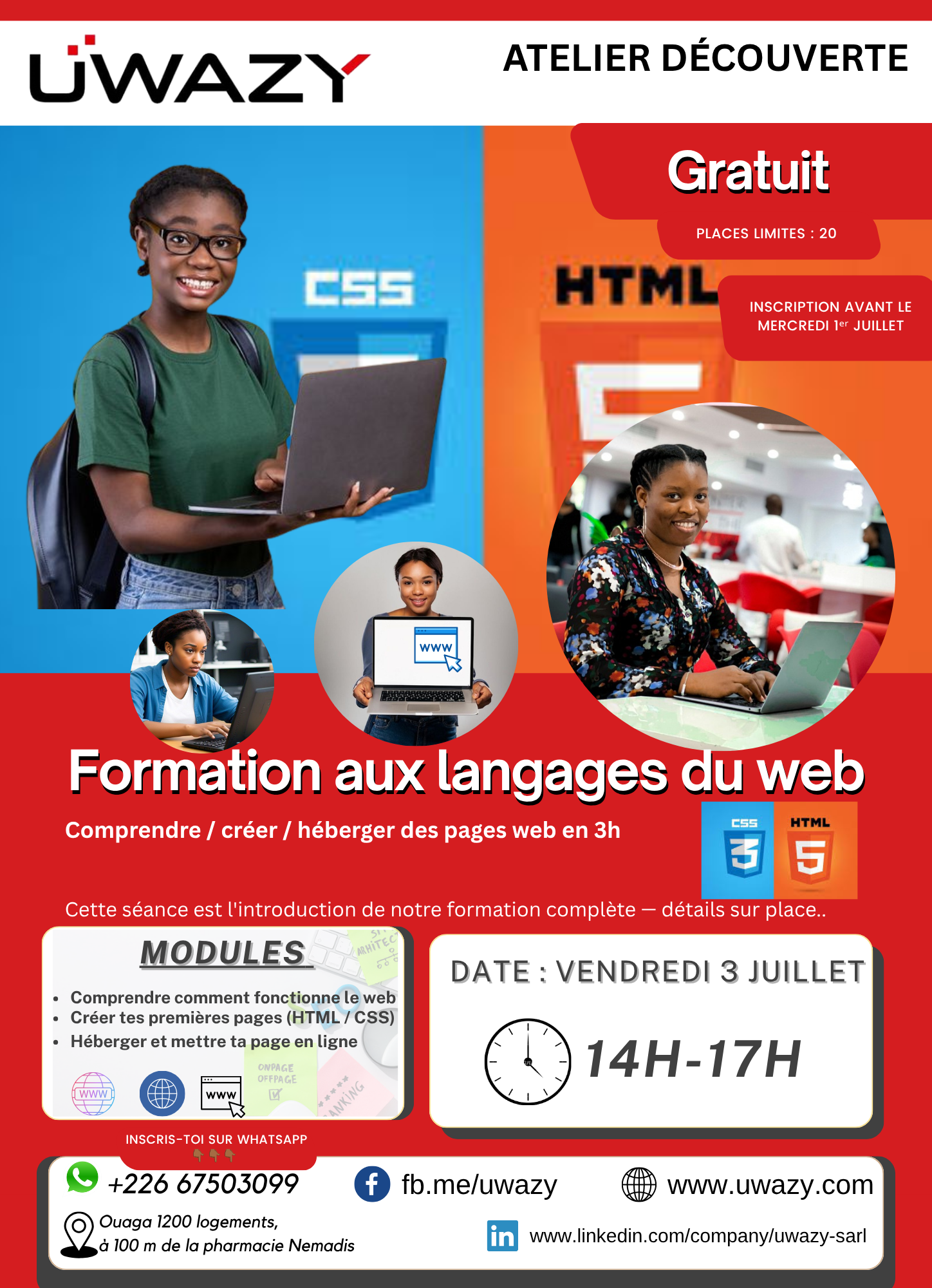 Apprenez à créer votre premier site web à Ouagadougou — atelier gratuit chez UWAZY